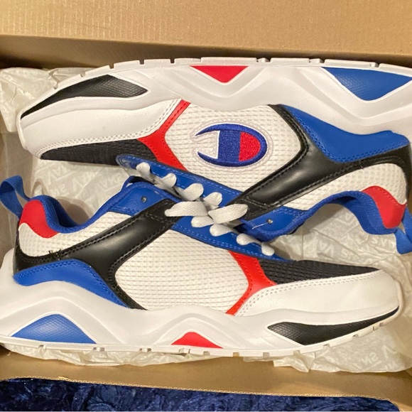 MENS RED WHITE ROYAL BLUE/BLACK Champion SNEAKERS  9MED - Picture 2 of 8